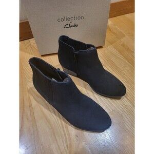 Clarks Womens Adreena Flora Boots Black Suede Block Heel Bootie Size 7 M